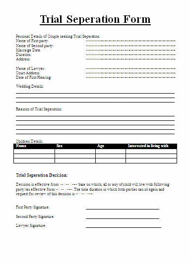 Trial Separation Agreement Template Awesome Legal Marriage Separation Agreement Template with Sample