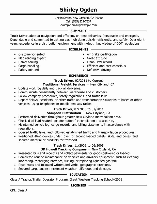 Truck Driver Resume Template Awesome Truck Driver Resume Sample Stuff