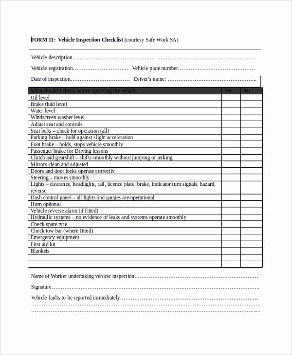 Truck Inspection form Template Elegant 8 Vehicle Inspection forms – Pdf Word