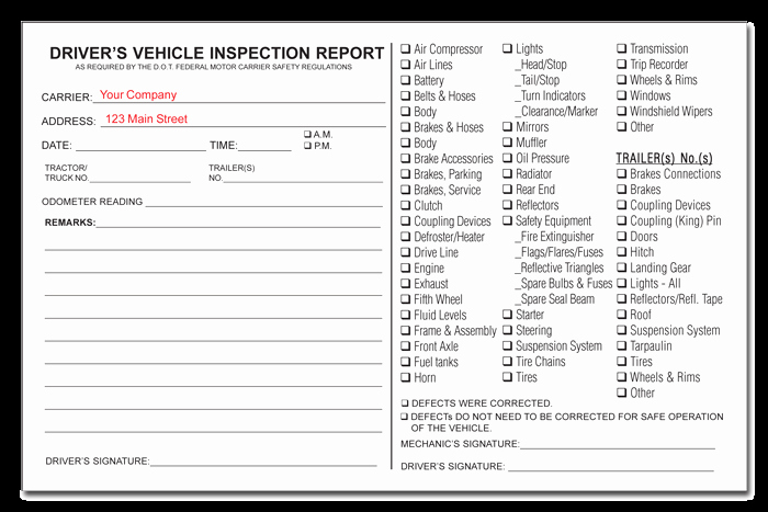 Truck Inspection form Template Fresh Driver S Vehicle Inspection Report Book