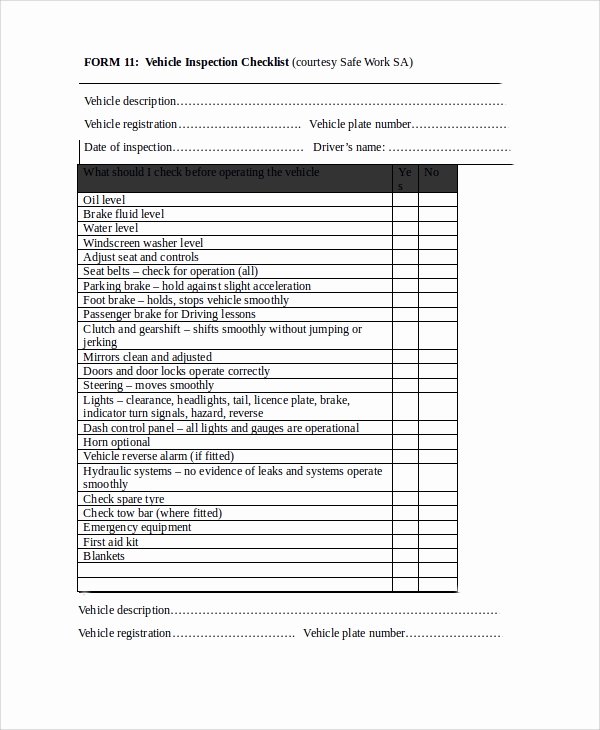 Truck Inspection form Template Lovely 12 Vehicle Inspection Checklist Templates Pdf Word