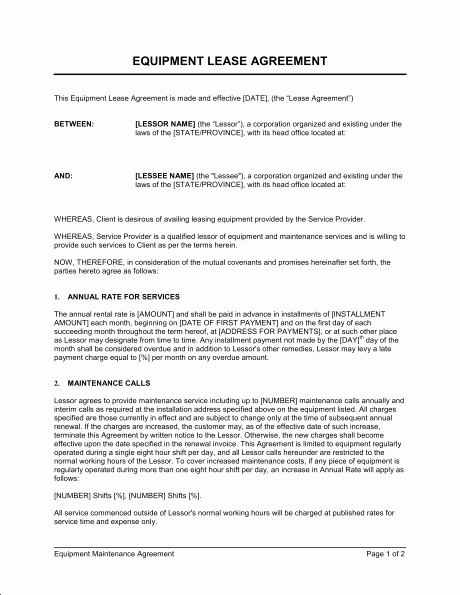 Truck Lease Agreement Template Awesome Equipment Lease Agreement Template &amp; Sample form