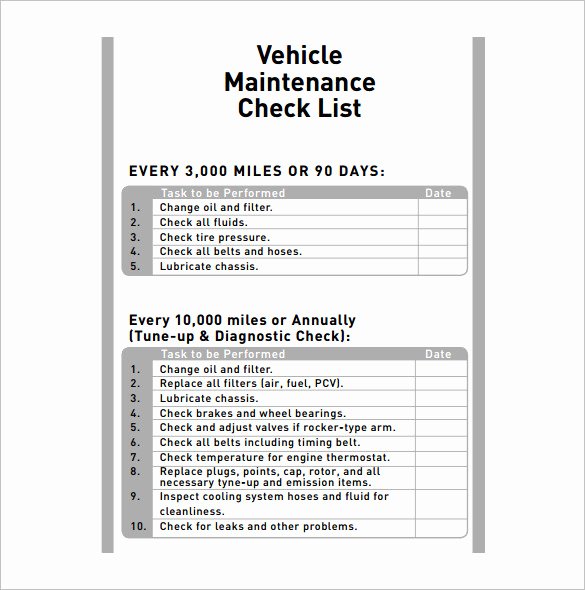 Truck Maintenance Checklist Template Awesome Vehicle Maintenance Schedule Template Excel
