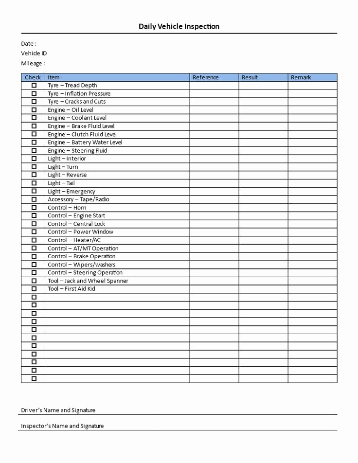 Truck Maintenance Checklist Template Elegant Daily Vehicle Inspection Checklist Download This Daily