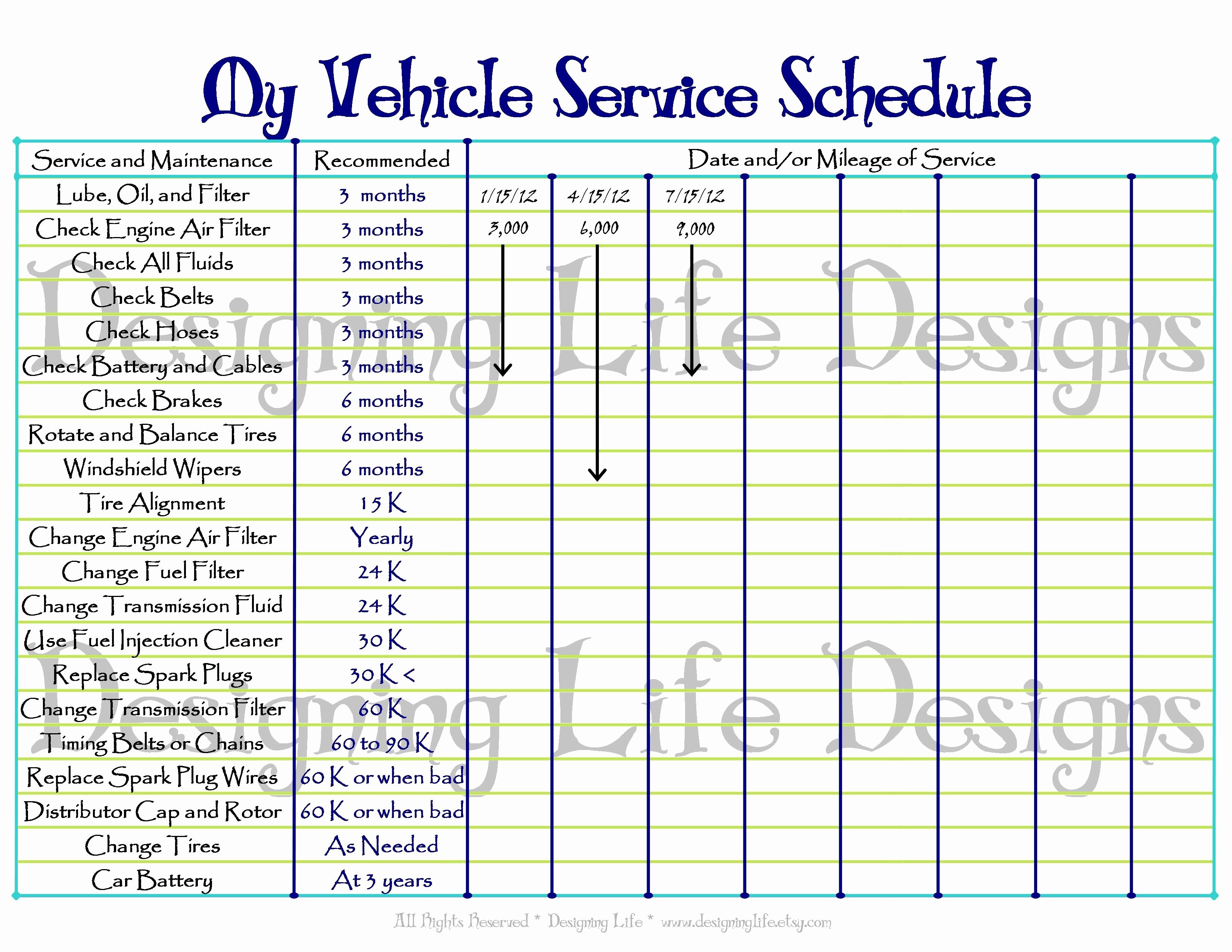 Truck Maintenance Schedule Template Elegant Printable Vehicle Maintenance Log Template