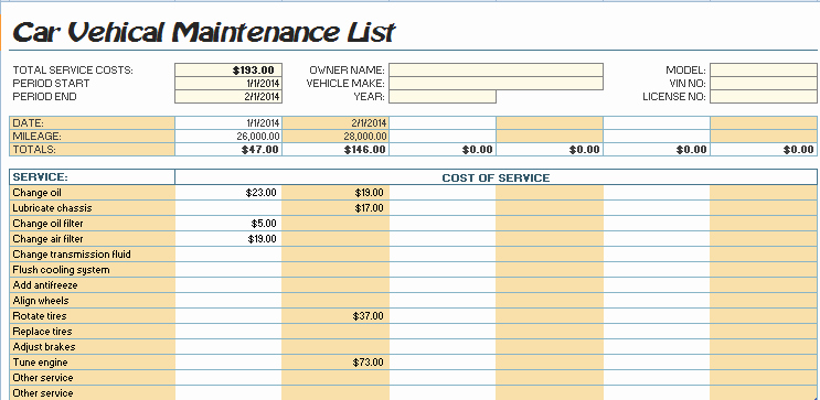 Truck Maintenance Schedule Template Luxury Car Maintenance List Template Microsoft Fice Templates