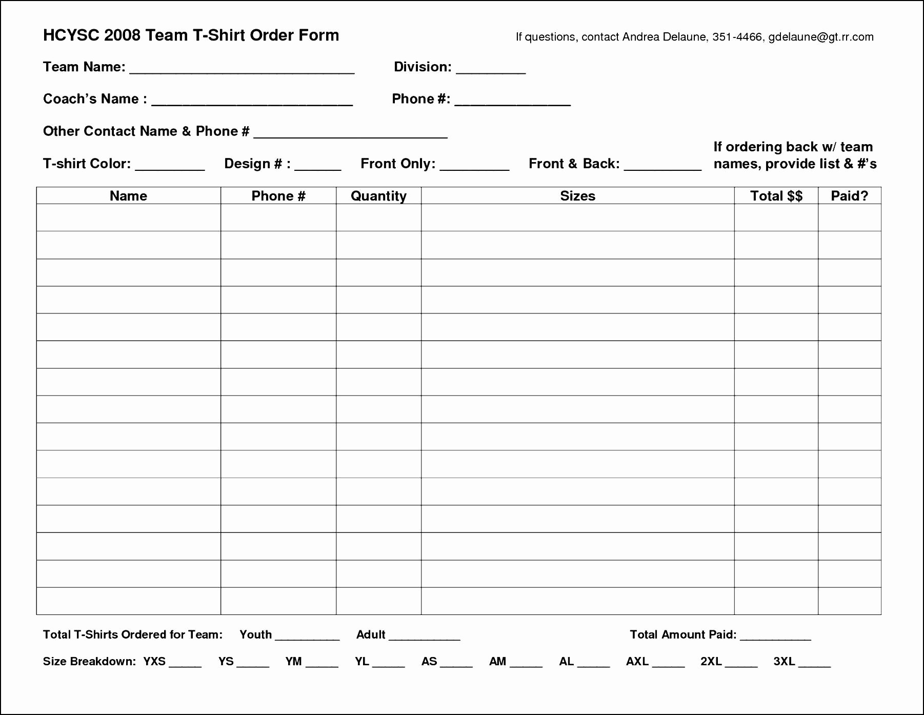 Tshirt order form Template Beautiful Excel Shirt order form Template