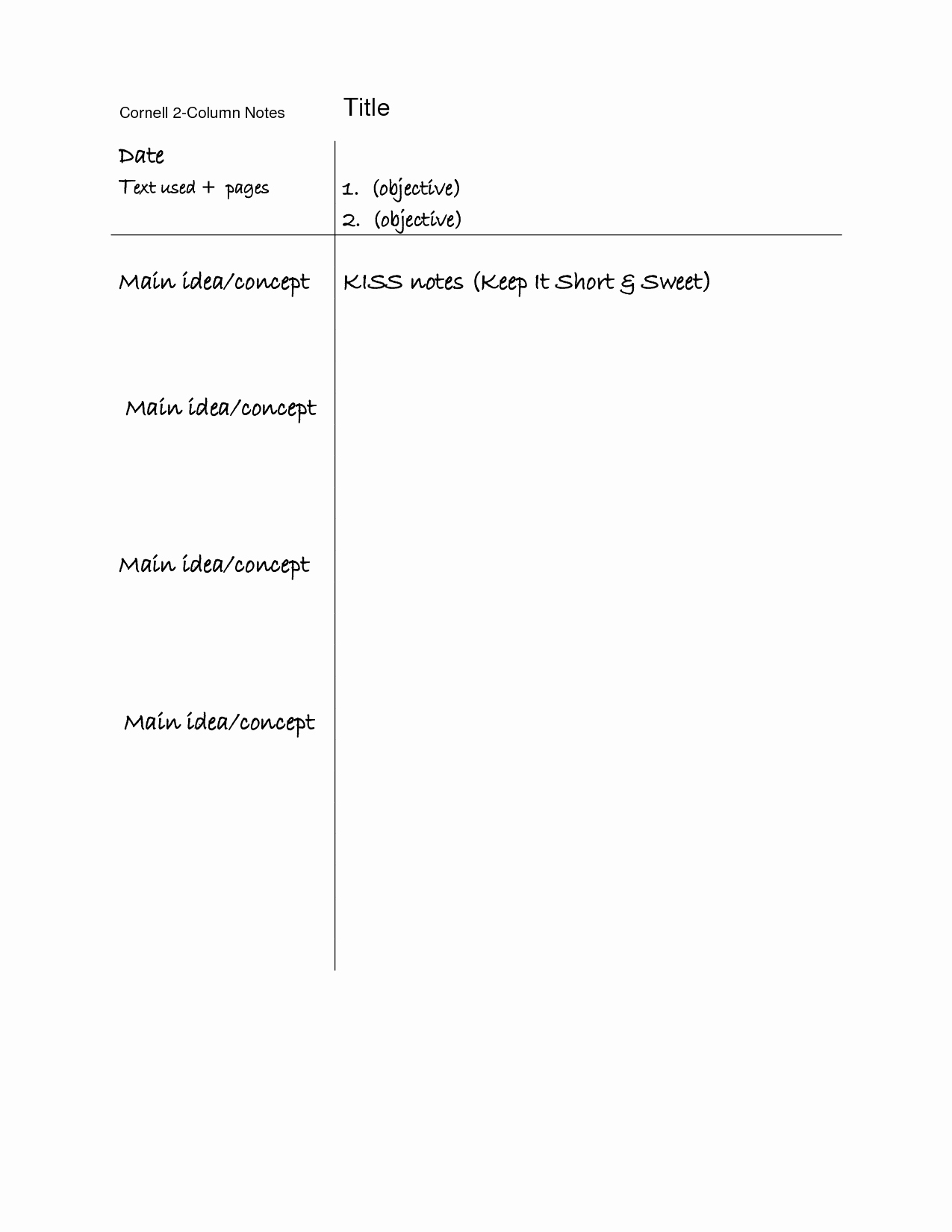 Two Column Notes Template Fresh 10 Best Of Two Column Notes form Cornell Note