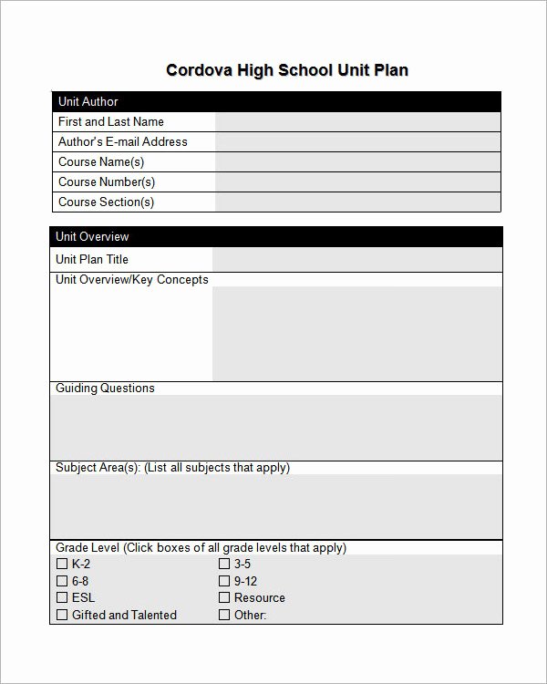 Unit Lesson Plans Template Best Of 12 Sample Unit Plan Templates to Download for Free