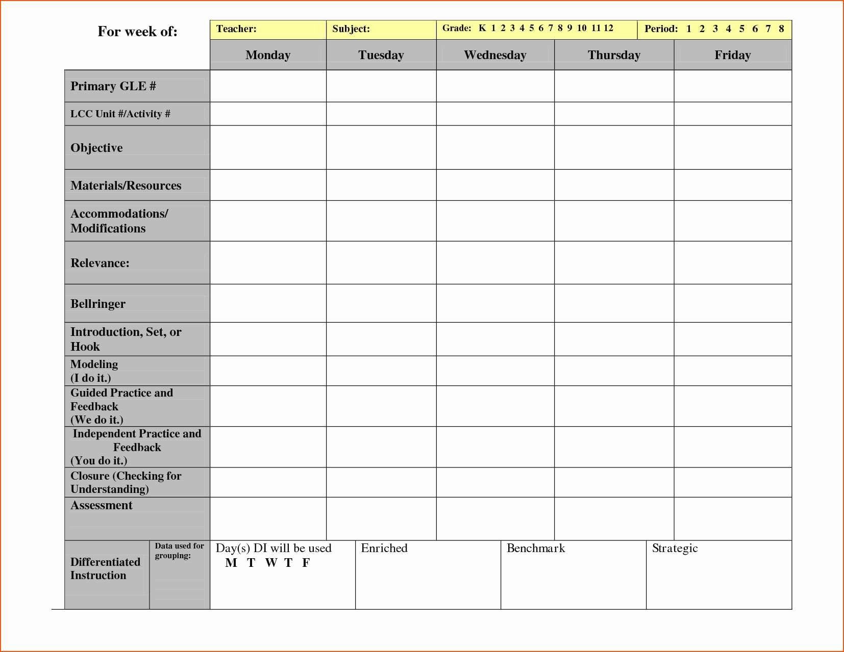 Unit Lesson Plans Template Best Of Unique Weekly Lesson Plan Template Free