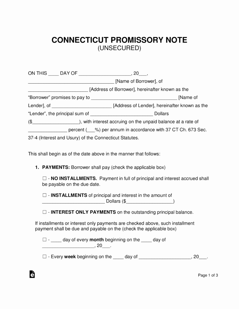 Unsecured Promissory Note Template Awesome Free Connecticut Unsecured Promissory Note Template Word