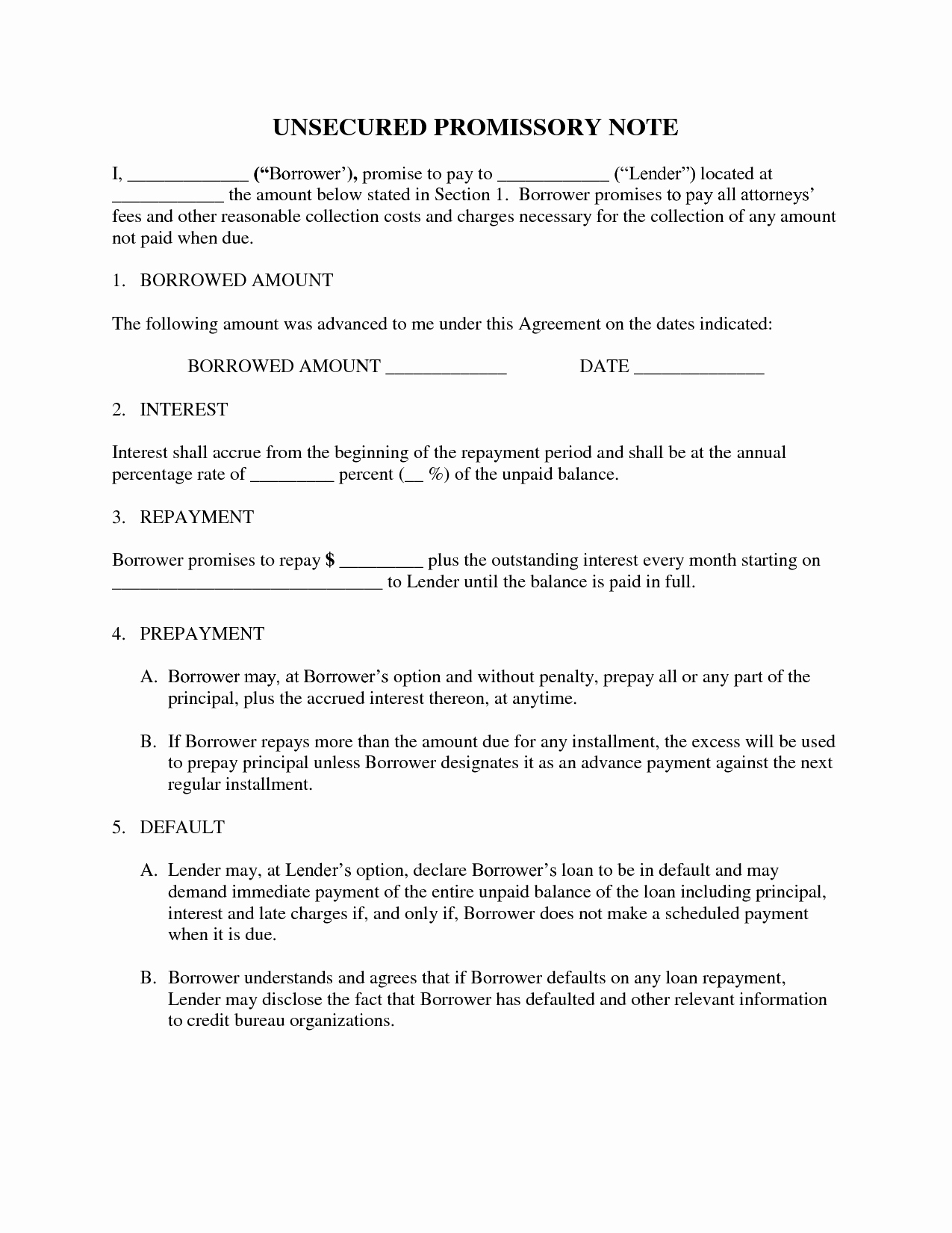 Unsecured Promissory Note Template Lovely Best S Of Free Unsecured Promissory Note Sample