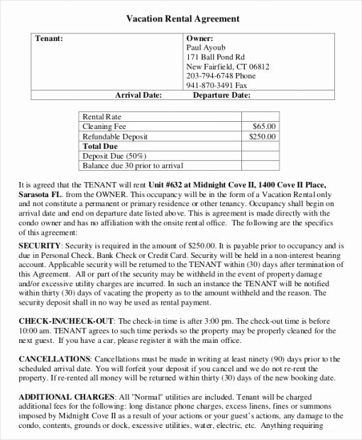 example of simple vacation rental agreement template editable