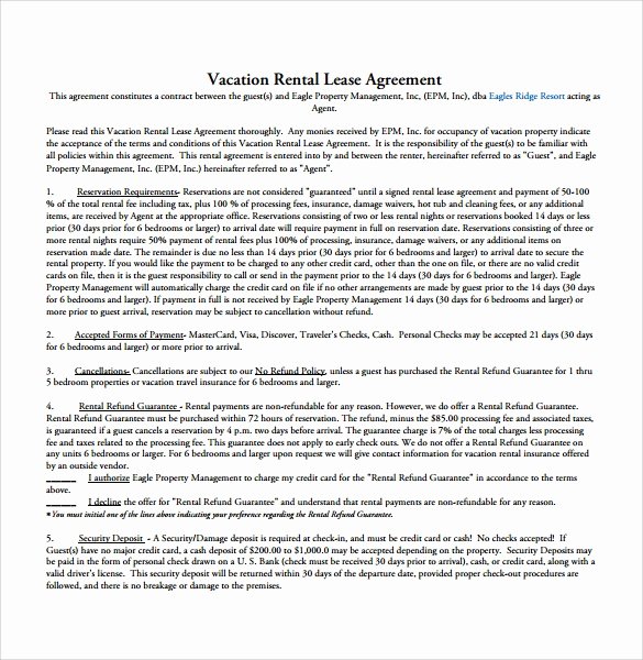 Vacation Rental Agreements Template Lovely 9 Rental Agreement Templates