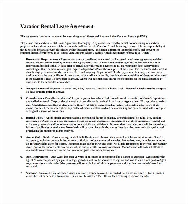 Vacation Rental Agreements Template New 8 Vacation Rental Agreement Templates