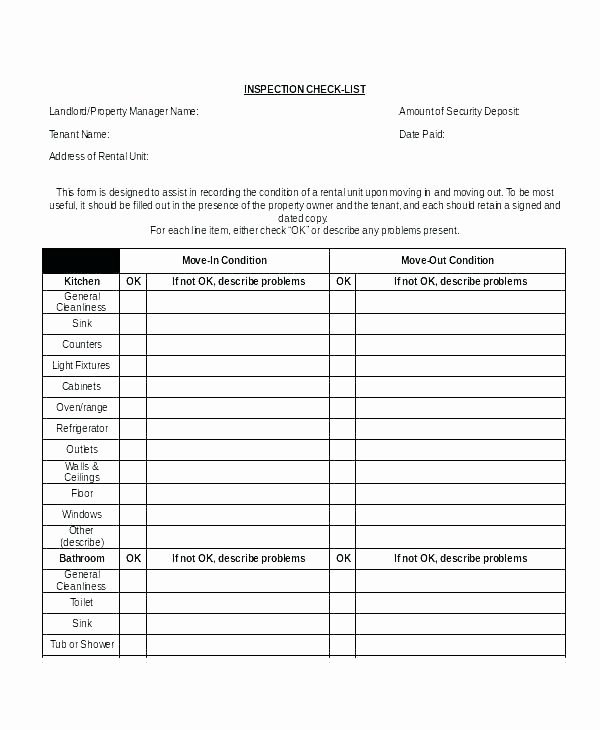 Vacation Rental Checklist Template Inspirational Free Landlord Inventory Template Unfurnished Tenancy