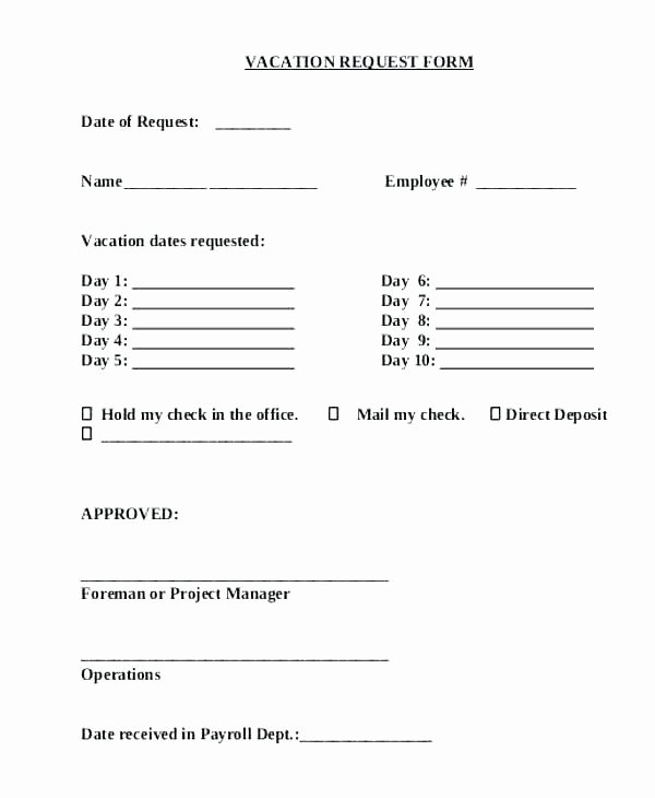 Vacation Request form Template New Vacation Request Emergency Request Letter Vacation Time