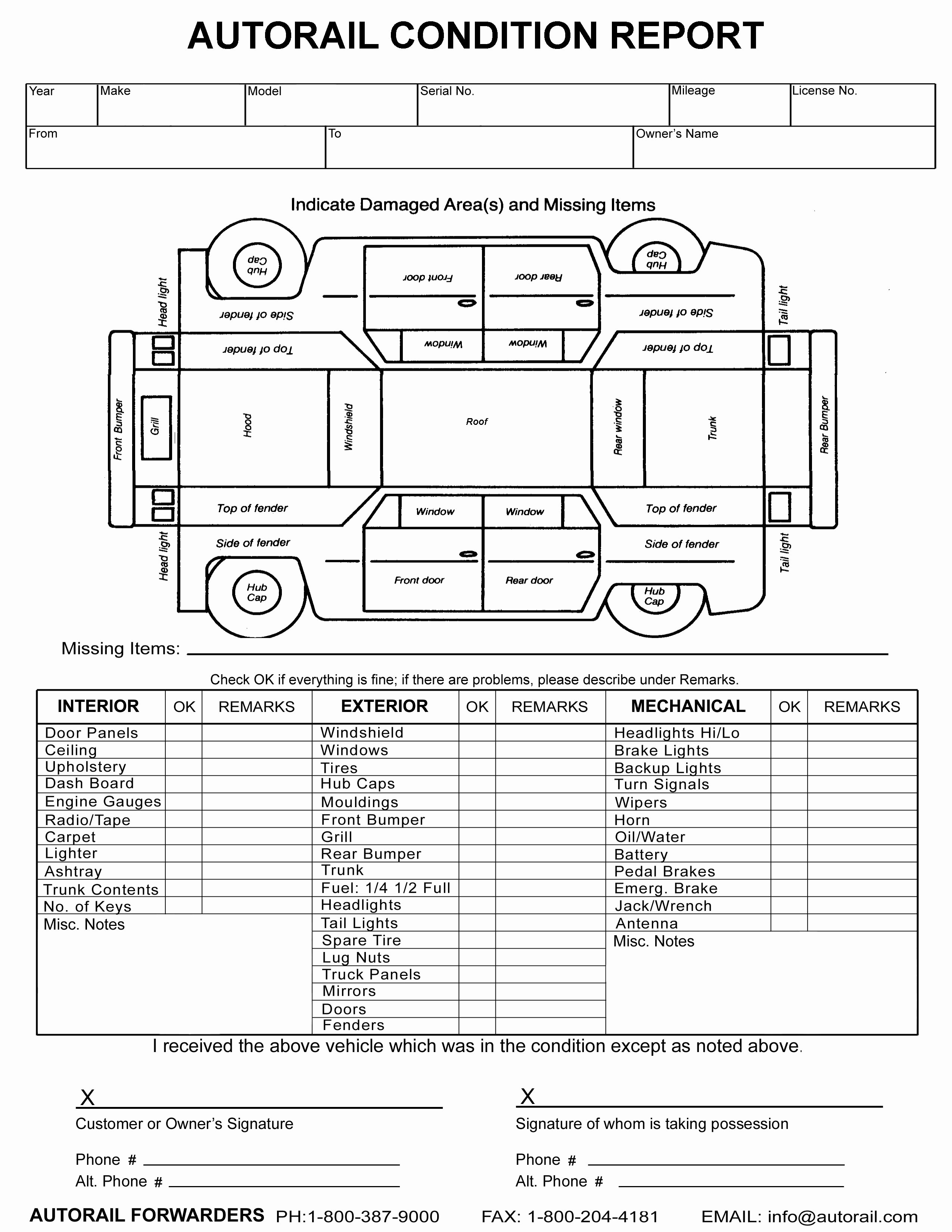 Vehicle Condition Report Template Inspirational form Vehicle Condition Report form Vehicle