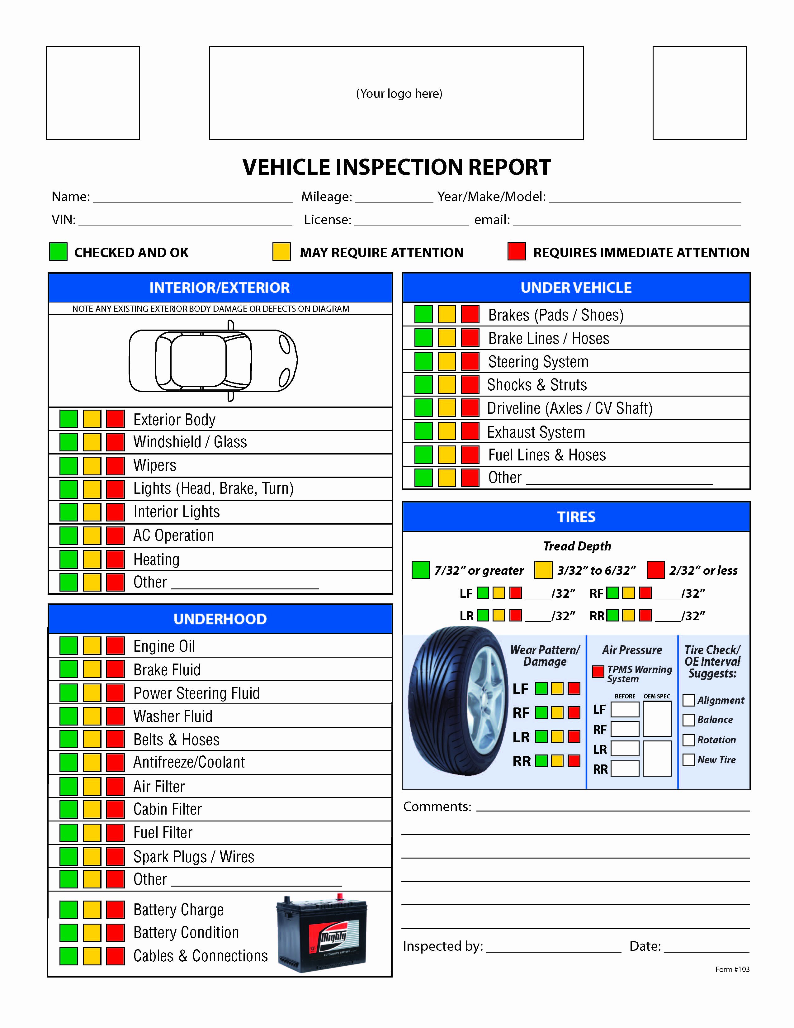 Vehicle Inspection Checklist Template Beautiful 7 Best Of Printable Vehicle Inspection Checklist