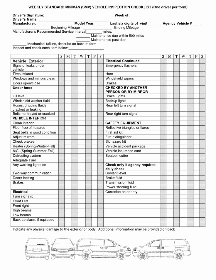 Vehicle Inspection Checklist Template Beautiful Weekly Vehicle Inspection Checklist Template