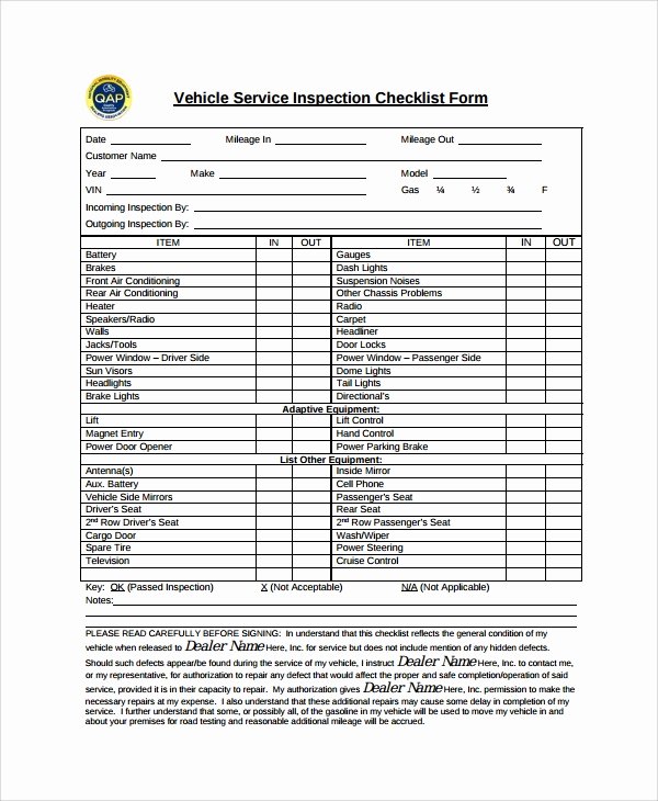 Vehicle Inspection Checklist Template Fresh 12 Vehicle Inspection Checklist Templates Pdf Word