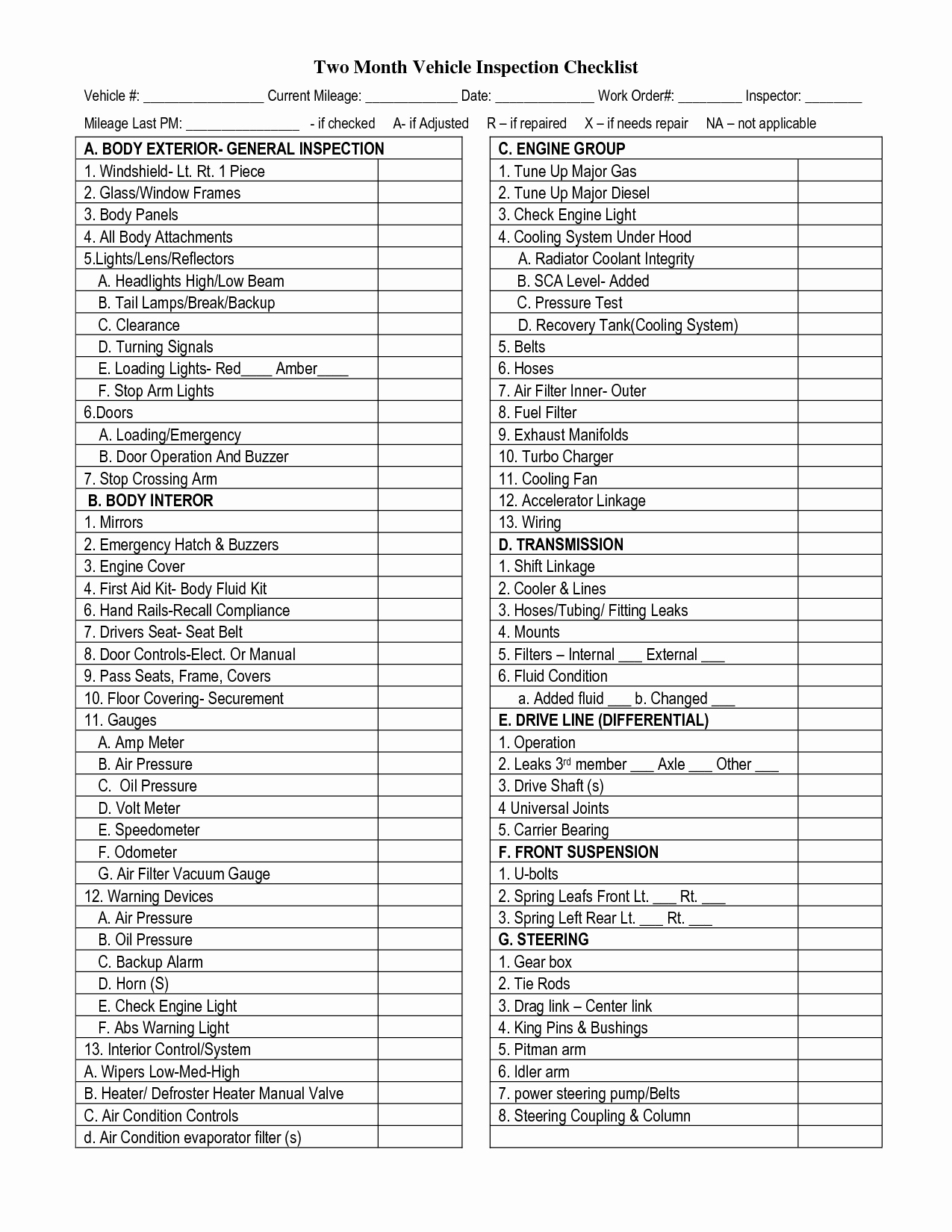 Vehicle Inspection Checklist Template Inspirational 7 Best Of Printable Vehicle Inspection Checklist