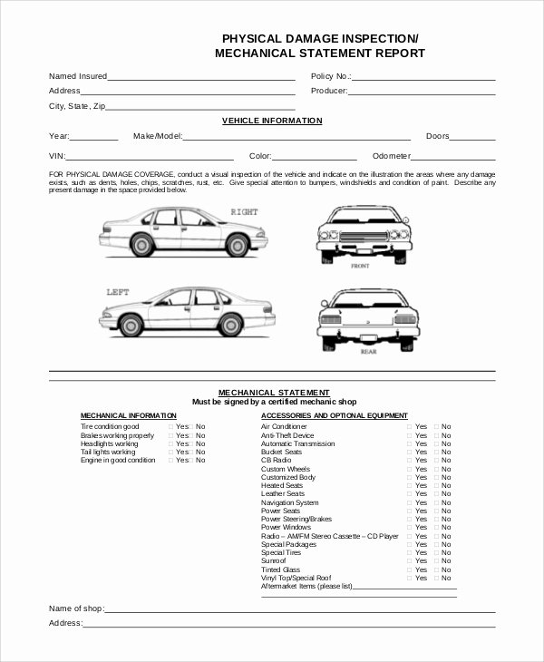 Vehicle Inspection form Template Lovely 8 Vehicle Inspection forms – Pdf Word