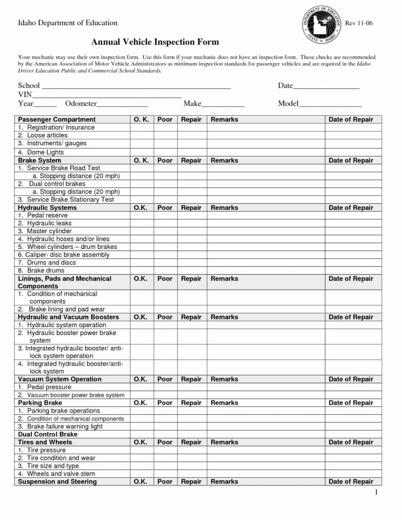 Vehicle Inspection form Template New Vehicle Inspection Report Template Download – Pewna Apteka