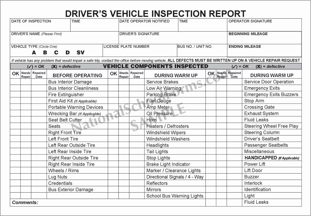 Vehicle Inspection Report Template Best Of Driver S Vehicle Inspection Report Booklet