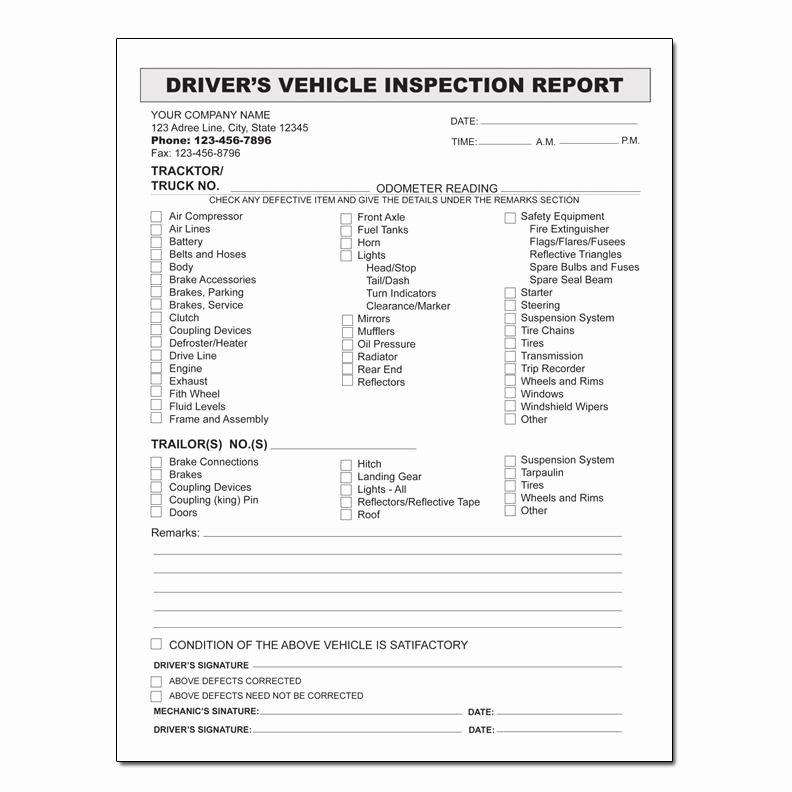 Vehicle Inspection Report Template Inspirational Drivers Daily Vehicle Inspection Report form Templates
