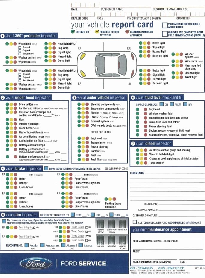 Vehicle Inspection Report Template New ford Multi Point Inspection Report Card 4
