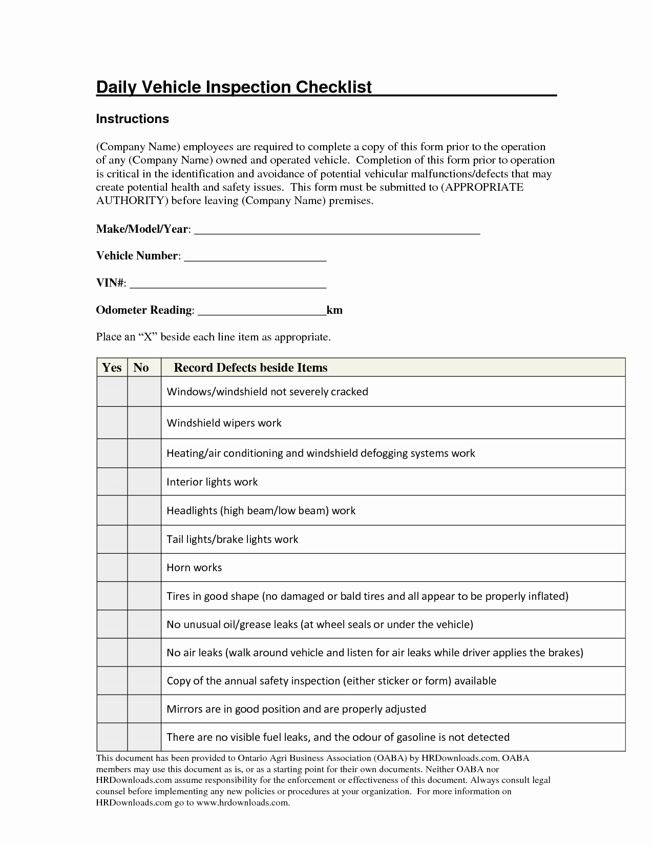 Vehicle Inspection Sheet Template Lovely Daily Vehicle Inspection Checklist form Image Gallery