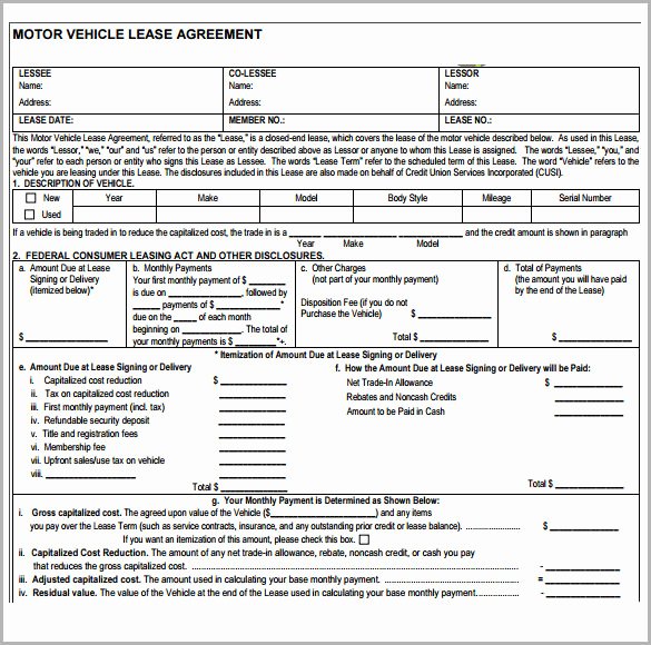 Vehicle Lease Agreement Template Awesome 7 Sample Vehicle Lease Agreement Templates – Samples