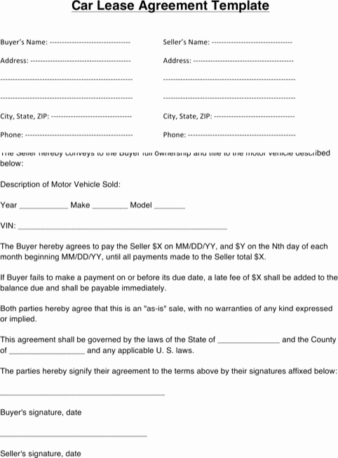 Vehicle Lease Agreement Template New Download Vehicle Lease Agreement for Free formtemplate