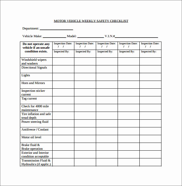 Vehicle Maintenance Checklist Template Unique 10 Weekly Checklist Samples