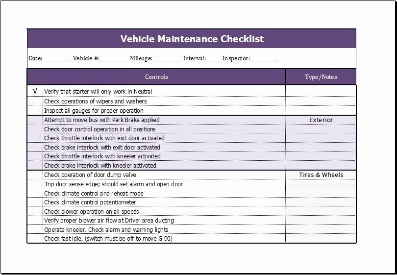 Vehicle Maintenance Checklist Template Unique Vehicle Maintenance Checklist Download at