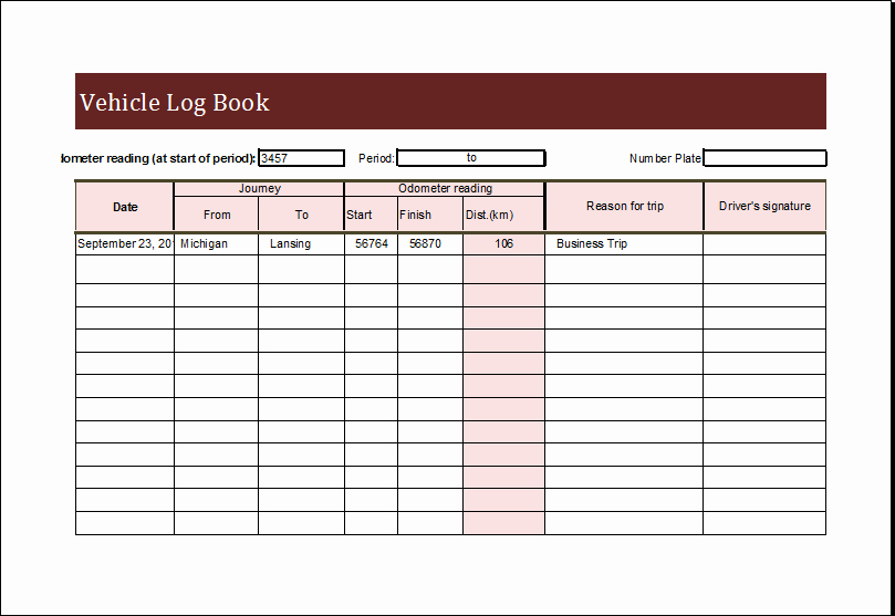 Vehicle Maintenance Log Template New Vehicle Log Book Template for Excel