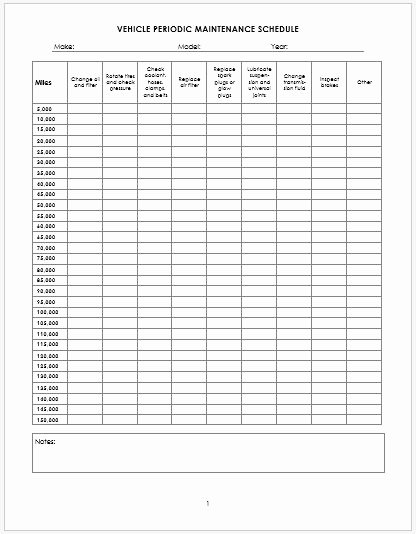 Vehicle Maintenance Schedule Template Inspirational Vehicle Periodic Maintenance Schedule for Ms Word
