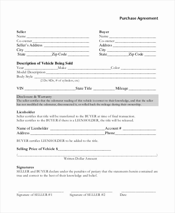 Vehicle Purchase Agreement Template Beautiful 13 Purchase Contract Templates Word Pdf Google Docs