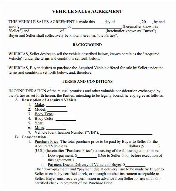Vehicle Purchase Agreement Template Elegant 12 Purchase and Sale Agreements – Samples Examples