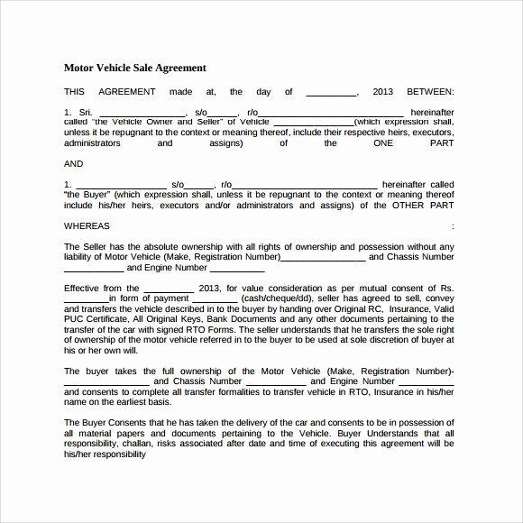 Vehicle Purchase Agreement Template Elegant 16 Sample Vehicle Purchase Agreements
