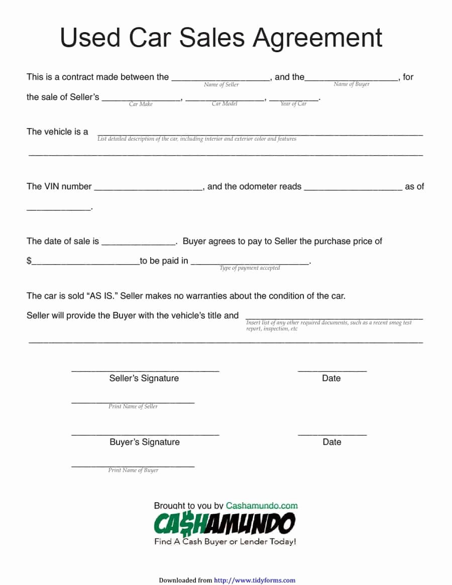 Vehicle Purchase Agreement Template Elegant 42 Printable Vehicle Purchase Agreement Templates
