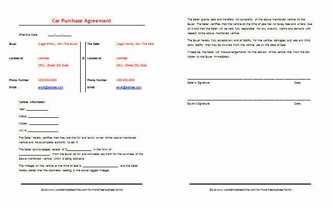car purchase agreement template