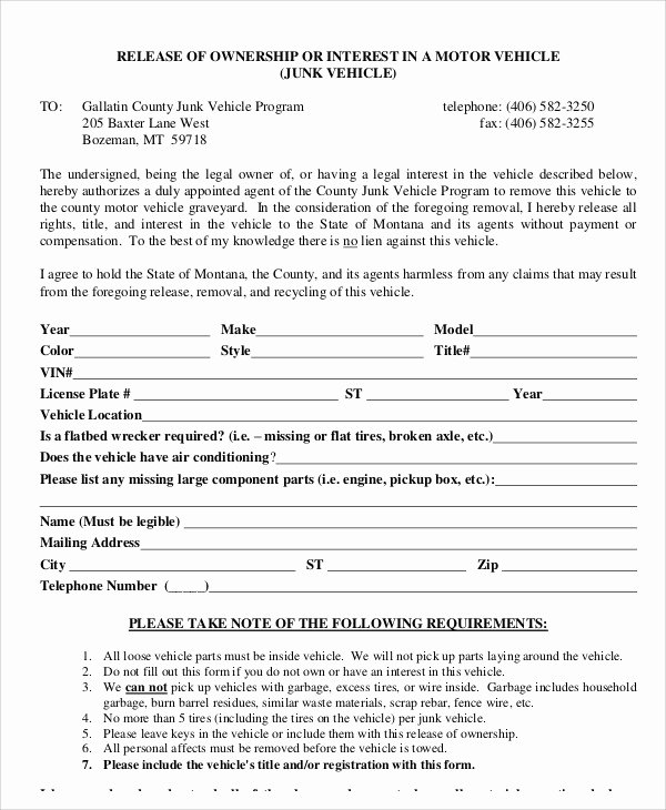 Vehicle Release form Template Luxury Sample Vehicle Release form 9 Examples In Word Pdf