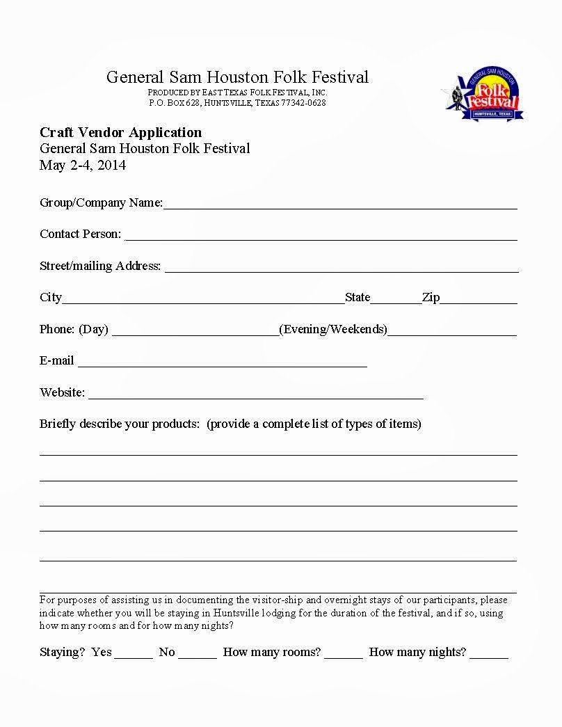 Vendor Application form Template Best Of General Sam Houston Folk Festival