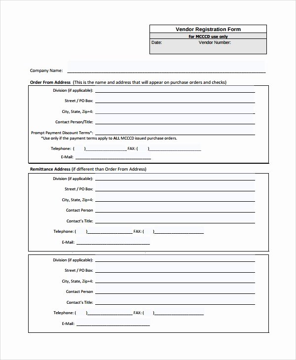 Vendor Application form Template New 9 Sample Vendor Registration forms