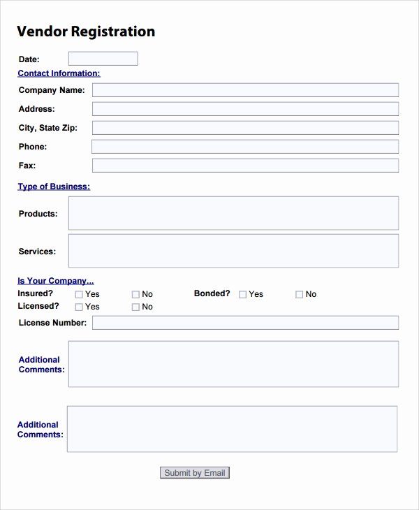 Vendor Information form Template Awesome 9 Sample Vendor Registration forms