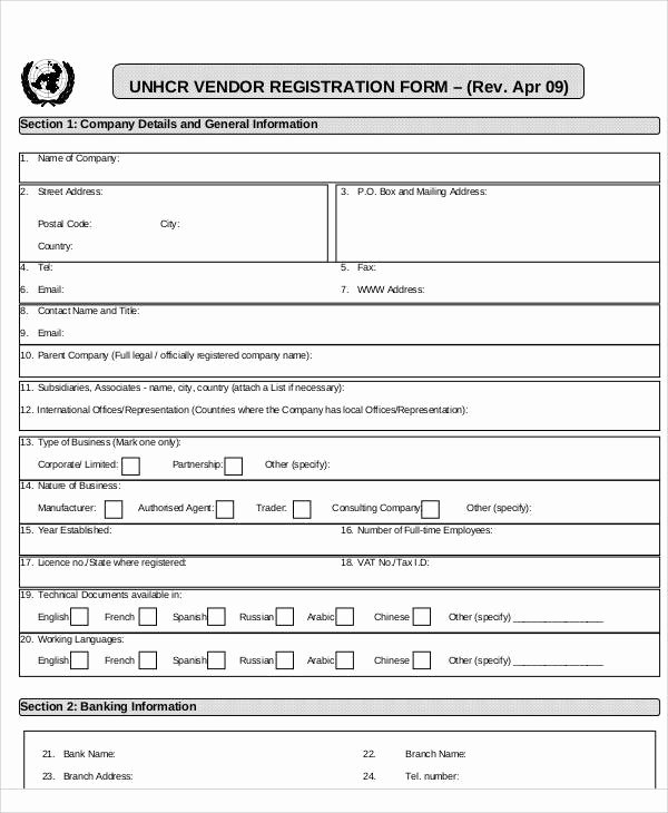 Vendor Registration form Template Elegant Registration forms In Pdf