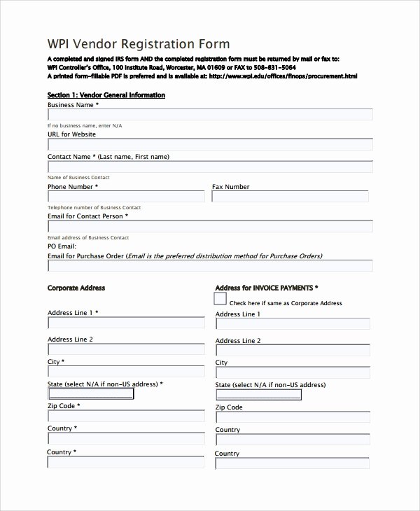 Vendor Registration form Template Unique 9 Sample Vendor Registration forms