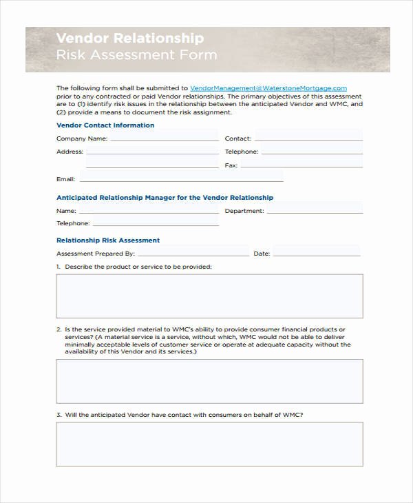 Vendor Risk assessment Template Unique 36 Risk assessment form Samples